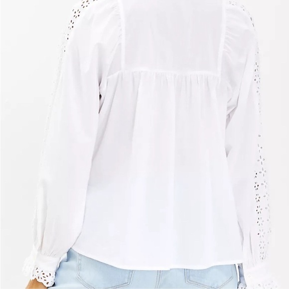 NWOT LOFT White Eyelet Ruffle Blouse Large Cotton Long Sleeve Cottagecore Chic - Picture 3 of 15